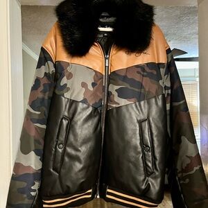 Sean John Camouflage and Black Bomber Jacket